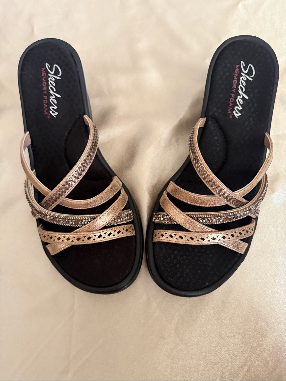 Skechers Cali Rumbler Wave - New Lassie Wedge Sandals, Rose Gold, Size 8 - Picture 4 of 11